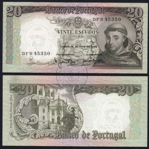 20 Escudos Banknote 1964 Saint Anthony, 20$00 26/05/1964 Plate: 7 - Bank of Portugal (Little Circulated), Pick 167