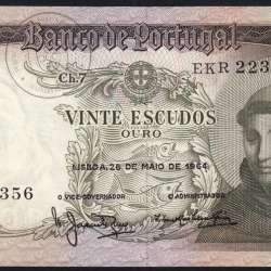 20 Escudos Banknote 1964 Saint Anthony, 20$00 26/05/1964 Plate: 7 - Bank of Portugal (Circulated), Pick 167