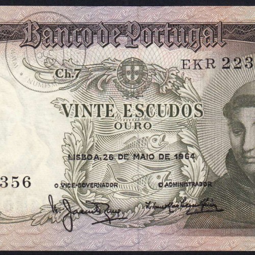Nota de 20 Escudos 1964 Santo António, 20$00 26/05/1964 Chapa: 7 - Banco de Portugal (Circulada), Pick 167