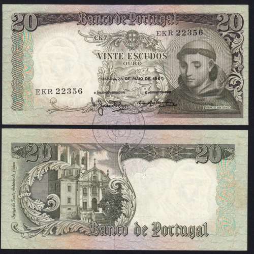 Nota de 20 Escudos 1964 Santo António, 20$00 26/05/1964 Chapa: 7 - Banco de Portugal (Circulada), Pick 167