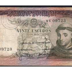 20 Escudos Banknote 1964 Saint Anthony, 20$00 26/05/1964 Plate: 7 - Bank of Portugal (Circulated), Pick 167