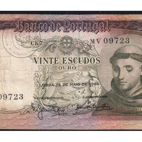 Nota de 20 Escudos 1964 Santo António, 20$00 26/05/1964 Chapa: 7 - Banco de Portugal (Circulada), Pick 167