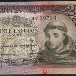 Nota de 20 Escudos 1964 Santo António, 20$00 26/05/1964 Chapa: 7 - Banco de Portugal (Circulada), Pick 167