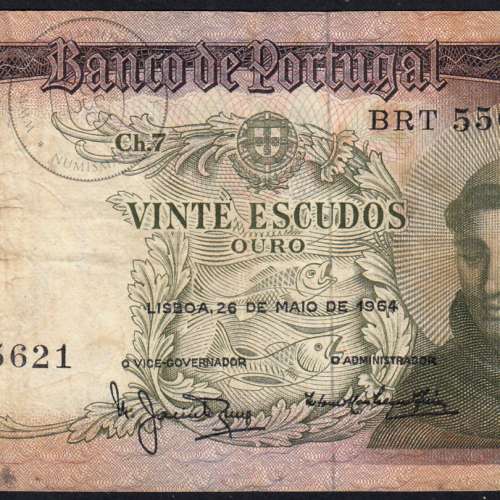 20 Escudos Banknote 1964 Saint Anthony, 20$00 26/05/1964 Plate: 7 - Bank of Portugal (Circulated), Pick 167