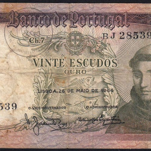 20 Escudos Banknote 1964 Saint Anthony, 20$00 26/05/1964 Plate: 7 - Bank of Portugal (Circulated), Pick 167