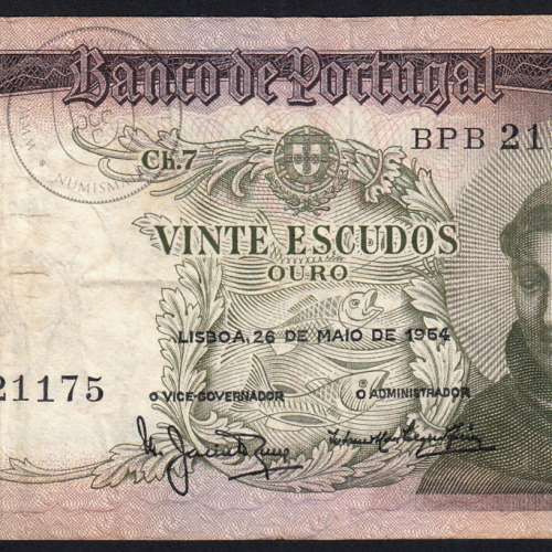 Nota de 20 Escudos 1964 Santo António, 20$00 26/05/1964 Chapa: 7 - Banco de Portugal (Circulada), Pick 167