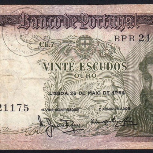 Nota de 20 Escudos 1964 Santo António, 20$00 26/05/1964 Chapa: 7 - Banco de Portugal (Circulada), Pick 167