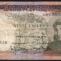 20 Escudos Banknote 1964 Saint Anthony, 20$00 26/05/1964 Plate: 7 - Bank of Portugal (Circulated), Pick 167