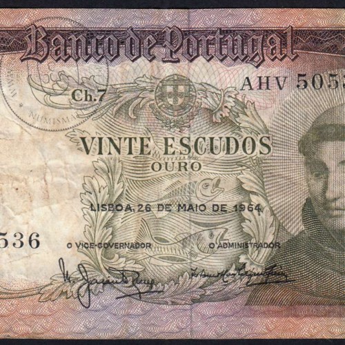 Nota de 20 Escudos 1964 Santo António, 20$00 26/05/1964 Chapa: 7 - Banco de Portugal (Circulada), Pick 167