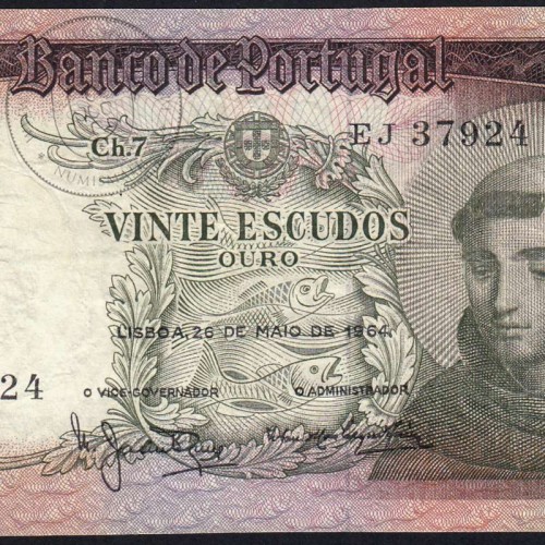 Nota de 20 Escudos 1964 Santo António, 20$00 26/05/1964 Chapa: 7 - Banco de Portugal (Circulada), Pick 167