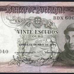 Nota de 20 Escudos 1964 Santo António, 20$00 26/05/1964 Chapa: 7 - Banco de Portugal (Circulada), Pick 167
