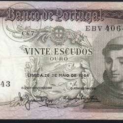 Nota de 20 Escudos 1964 Santo António, 20$00 26/05/1964 Chapa: 7 - Banco de Portugal (Circulada), Pick 167