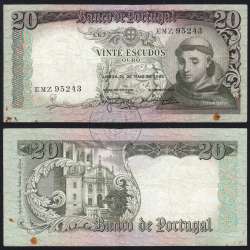 Nota de 20 Escudos 1964 Santo António, 20$00 26/05/1964 Chapa: 7 - Banco de Portugal (Circulada), Pick 167