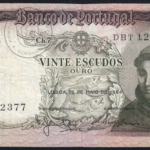 Nota de 20 Escudos 1964 Santo António, 20$00 26/05/1964 Chapa: 7 - Banco de Portugal (Circulada), Pick 167
