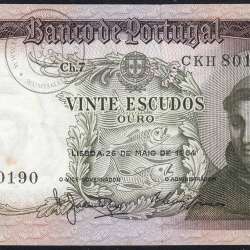 20 Escudos Banknote 1964 Saint Anthony, 20$00 26/05/1964 Plate: 7 - Bank of Portugal (Circulated), Pick 167