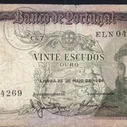 Nota de 20 Escudos 1964 Santo António, 20$00 26/05/1964 Chapa: 7 - Banco de Portugal (Circulada), Pick 167