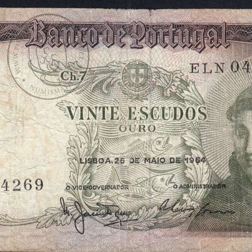 Nota de 20 Escudos 1964 Santo António, 20$00 26/05/1964 Chapa: 7 - Banco de Portugal (Circulada), Pick 167