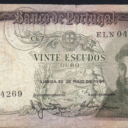 Nota de 20 Escudos 1964 Santo António, 20$00 26/05/1964 Chapa: 7 - Banco de Portugal (Circulada), Pick 167
