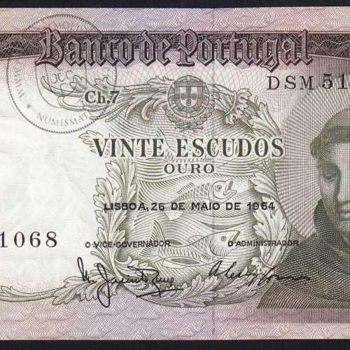 Nota de 20 Escudos 1964 Santo António, 20$00 26/05/1964 Chapa: 7 - Banco de Portugal (Circulada), Pick 167