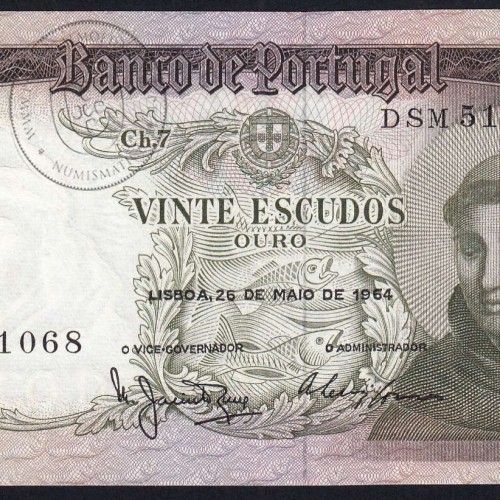 20 Escudos Banknote 1964 Saint Anthony, 20$00 26/05/1964 Plate: 7 - Bank of Portugal (Circulated), Pick 167