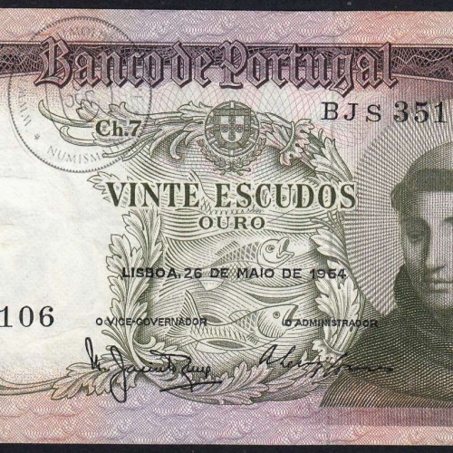 20 Escudos Banknote 1964 Saint Anthony, 20$00 26/05/1964 Plate: 7 - Bank of Portugal (Little Circulated), Pick 167