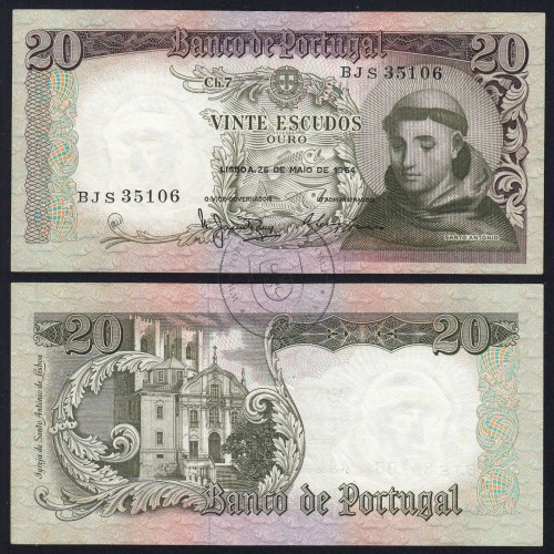 20 Escudos Banknote 1964 Saint Anthony, 20$00 26/05/1964 Plate: 7 - Bank of Portugal (Little Circulated), Pick 167