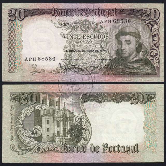 20 Escudos Banknote 1964 Saint Anthony, 20$00 26/05/1964 Plate: 7 - Bank of Portugal (Little Circulated), Pick 167