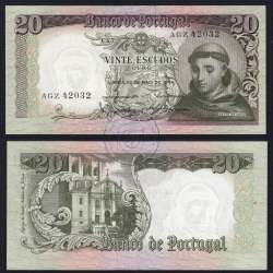 Nota de 20 Escudos 1964 Santo António, 20$00 26/05/1964 Chapa: 7 - Banco de Portugal (Pouco Circulada), Pick 167