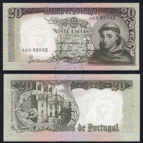 20 Escudos Banknote 1964 Saint Anthony, 20$00 26/05/1964 Plate: 7 - Bank of Portugal (Little Circulated), Pick 167