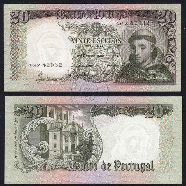 20 Escudos Banknote 1964 Saint Anthony, 20$00 26/05/1964 Plate: 7 - Bank of Portugal (Little Circulated), Pick 167