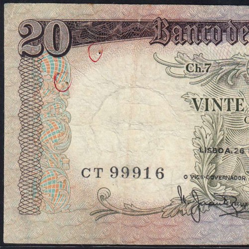 Nota de 20 Escudos 1964 Santo António, 20$00 26/05/1964 Chapa: 7 - Banco de Portugal (Circulada), Pick 167