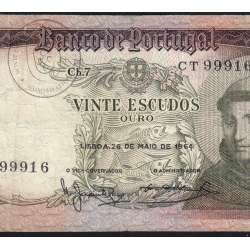 20 Escudos Banknote 1964 Saint Anthony, 20$00 26/05/1964 Plate: 7 - Bank of Portugal (Circulated), Pick 167