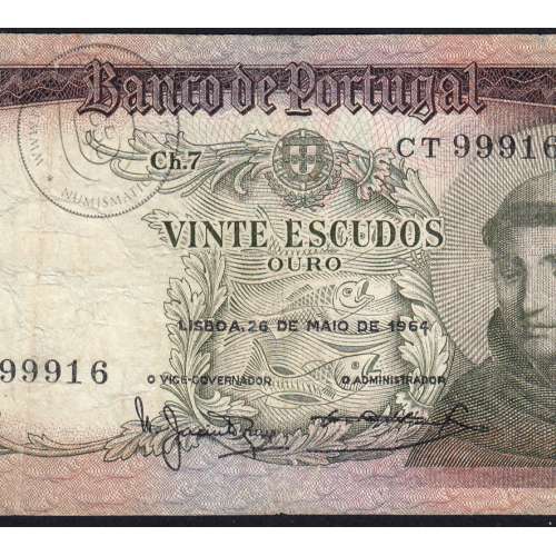 Nota de 20 Escudos 1964 Santo António, 20$00 26/05/1964 Chapa: 7 - Banco de Portugal (Circulada), Pick 167