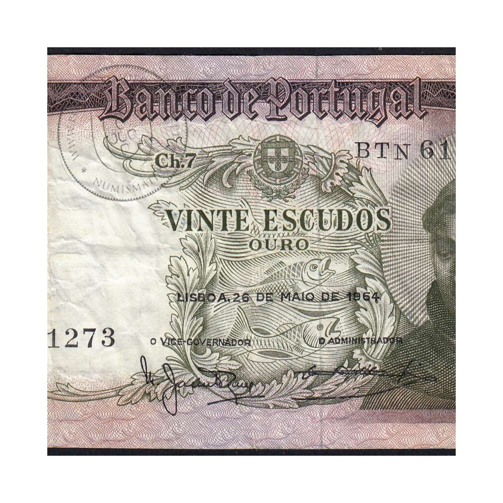 20 Escudos Banknote 1964 Saint Anthony, 20$00 26/05/1964 Plate: 7 - Bank of Portugal (Circulated), Pick 167