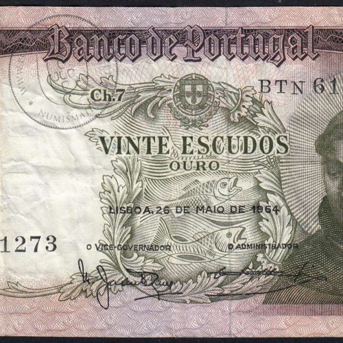 Nota de 20 Escudos 1964 Santo António, 20$00 26/05/1964 Chapa: 7 - Banco de Portugal (Circulada), Pick 167