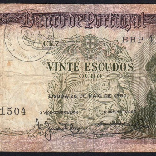Nota de 20 Escudos 1964 Santo António, 20$00 26/05/1964 Chapa: 7 - Banco de Portugal (Circulada), Pick 167