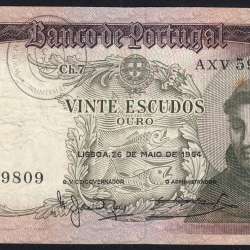 20 Escudos Banknote 1964 Saint Anthony, 20$00 26/05/1964 Plate: 7 - Bank of Portugal (Circulated), Pick 167