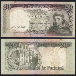 20 Escudos Banknote 1964 Saint Anthony, 20$00 26/05/1964 Plate: 7 - Bank of Portugal (Circulated), Pick 167
