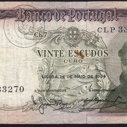 Nota de 20 Escudos 1964 Santo António, 20$00 26/05/1964 Chapa: 7 - Banco de Portugal (Circulada), Pick 167