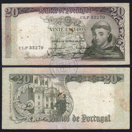 Nota de 20 Escudos 1964 Santo António, 20$00 26/05/1964 Chapa: 7 - Banco de Portugal (Circulada), Pick 167