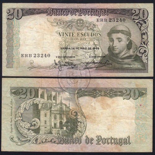 Nota de 20 Escudos 1964 Santo António, 20$00 26/05/1964 Chapa: 7 - Banco de Portugal (Circulada), Pick 167