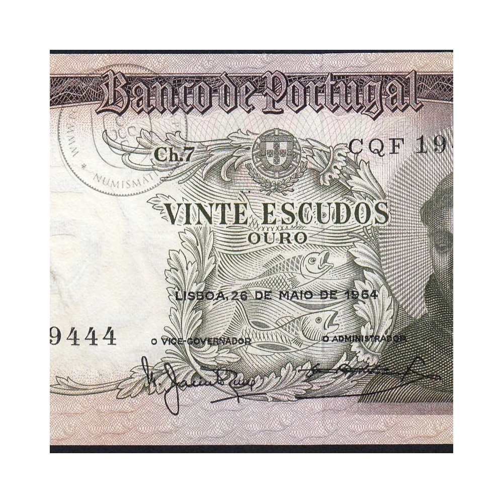 Nota de 20 Escudos 1964 Santo António, 20$00 26/05/1964 Chapa: 7 - Banco de Portugal (Circulada), Pick 167