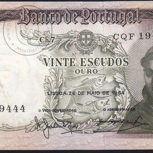 Nota de 20 Escudos 1964 Santo António, 20$00 26/05/1964 Chapa: 7 - Banco de Portugal (Circulada), Pick 167