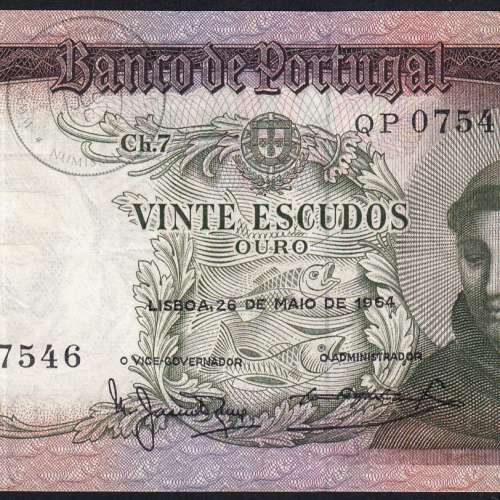 Nota de 20 Escudos 1964 Santo António, 20$00 26/05/1964 Chapa: 7 - Banco de Portugal (Circulada), Pick 167