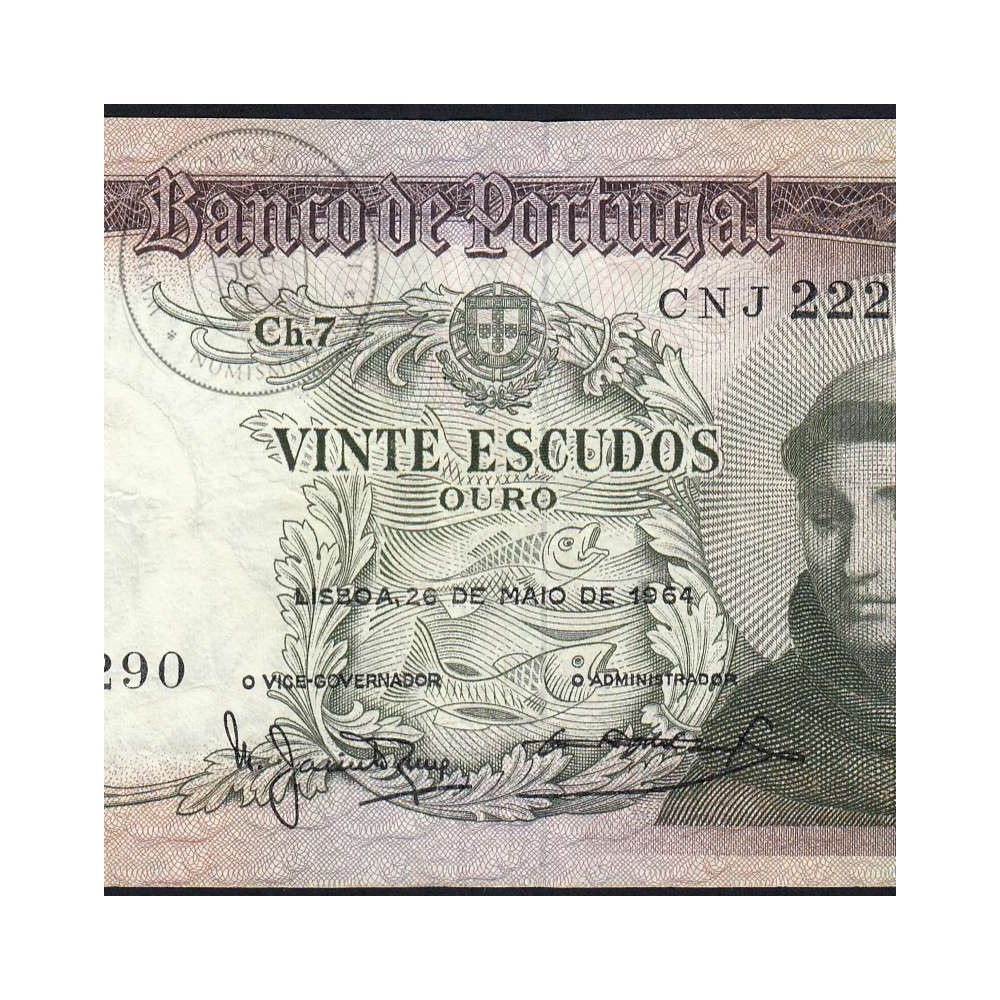 20 Escudos Banknote 1964 Saint Anthony, 20$00 26/05/1964 Plate: 7 - Bank of Portugal (Circulated), Pick 167