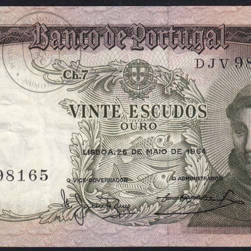 Nota de 20 Escudos 1964 Santo António, 20$00 26/05/1964 Chapa: 7 - Banco de Portugal (Circulada), Pick 167
