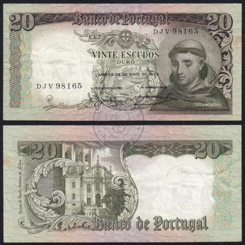Nota de 20 Escudos 1964 Santo António, 20$00 26/05/1964 Chapa: 7 - Banco de Portugal (Circulada), Pick 167
