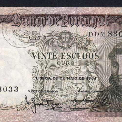 Nota de 20 Escudos 1964 Santo António, 20$00 26/05/1964 Chapa: 7 - Banco de Portugal (Circulada), Pick 167