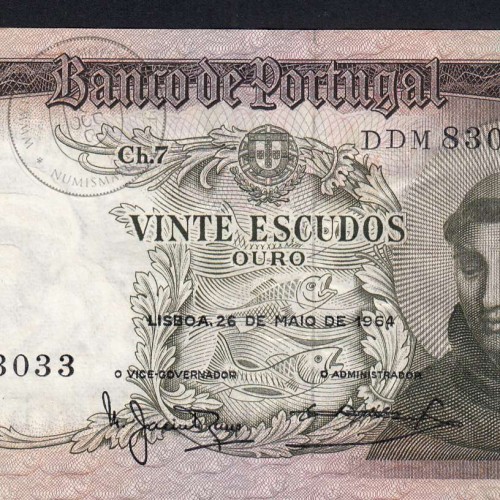 Nota de 20 Escudos 1964 Santo António, 20$00 26/05/1964 Chapa: 7 - Banco de Portugal (Circulada), Pick 167