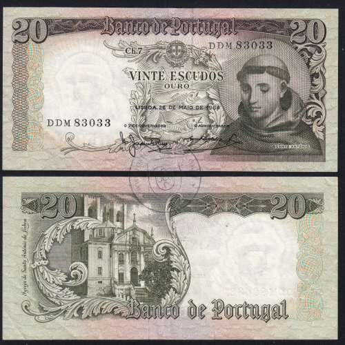 Nota de 20 Escudos 1964 Santo António, 20$00 26/05/1964 Chapa: 7 - Banco de Portugal (Circulada), Pick 167
